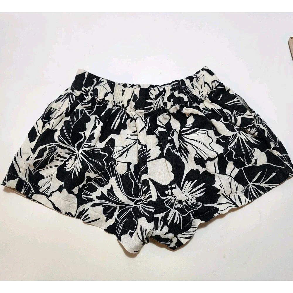 Gap Kids Linen Blend Tank & Shorts Set Youth Size 5 Black White Floral Summer